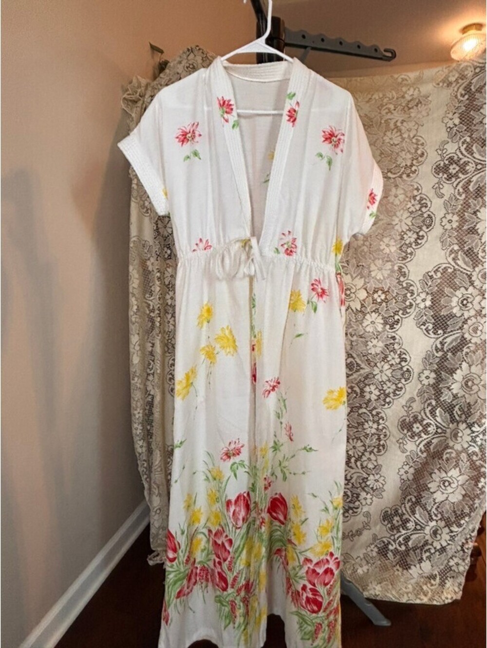 Vintage Floral Lounge Duster | Tulip Print House Dress | Cottagecore Housecoat